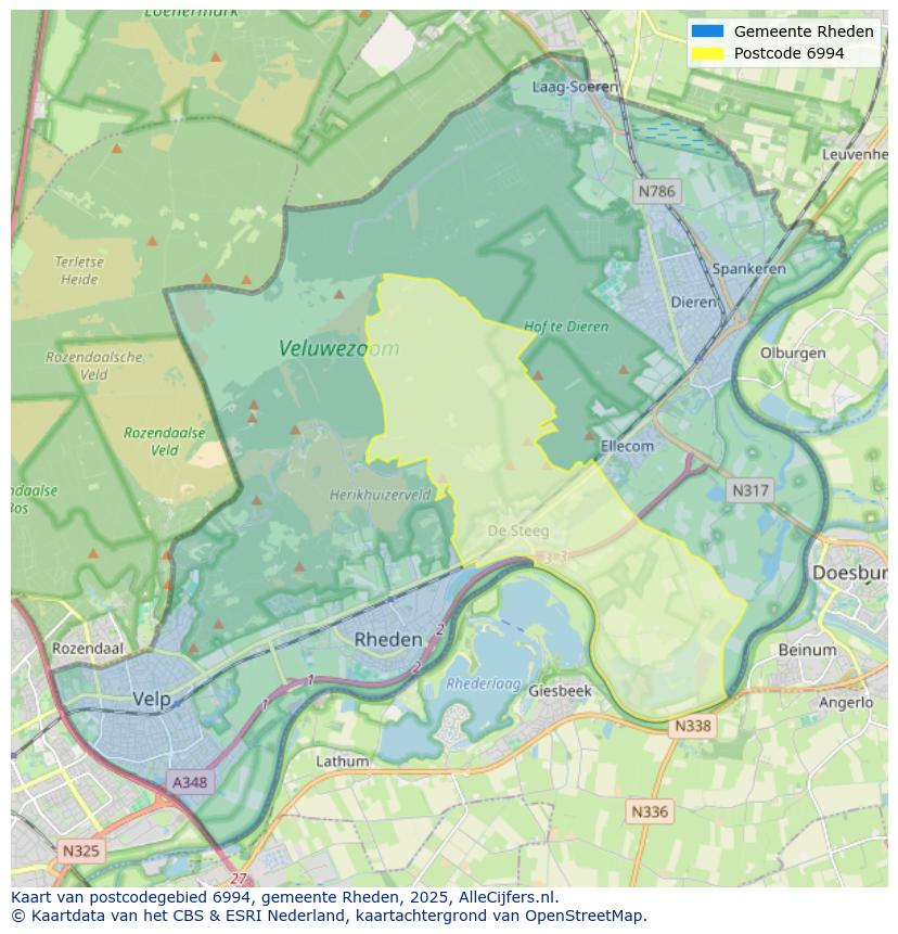 Afbeelding van het postcodegebied 6994 op de kaart.