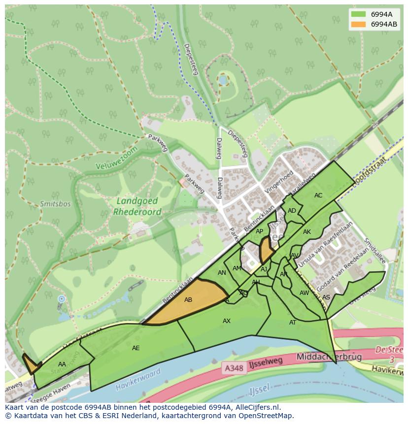 Afbeelding van het postcodegebied 6994 AB op de kaart.