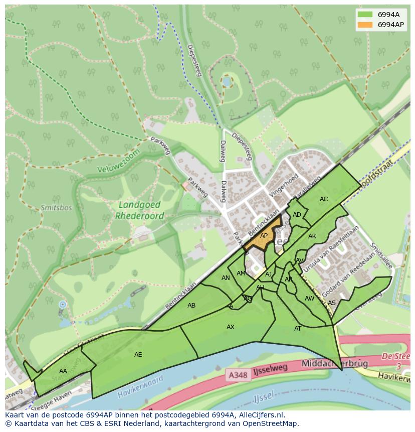 Afbeelding van het postcodegebied 6994 AP op de kaart.