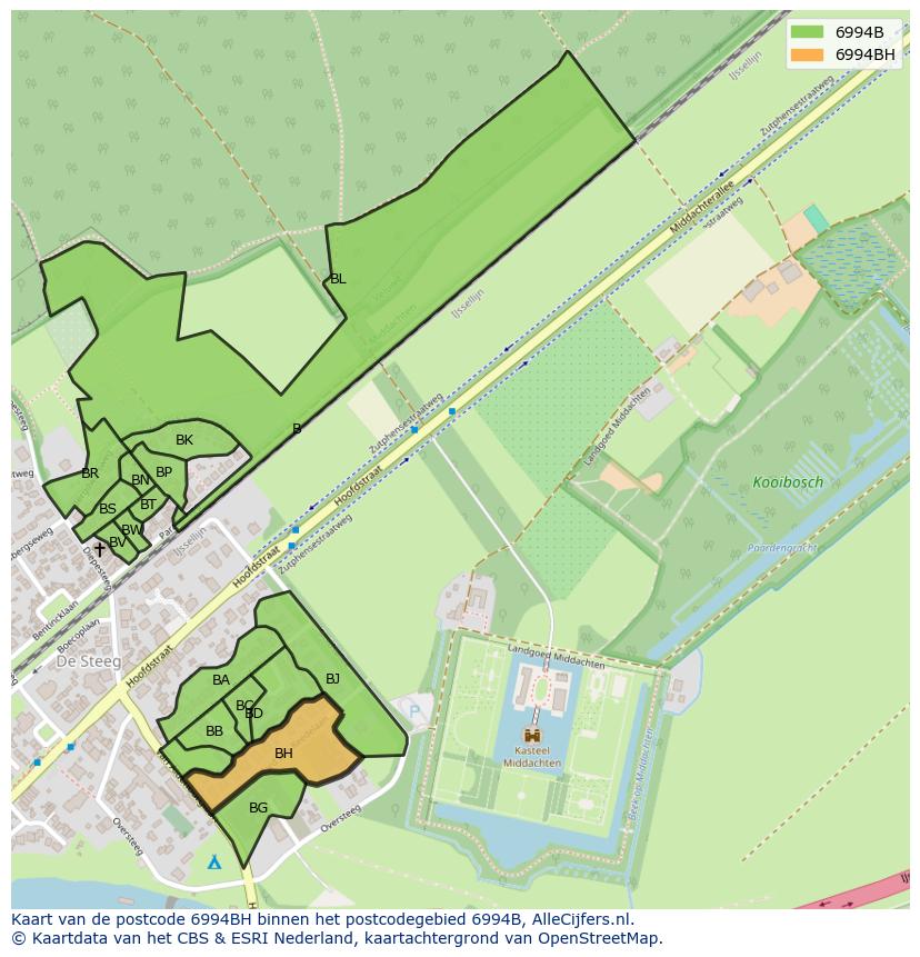 Afbeelding van het postcodegebied 6994 BH op de kaart.