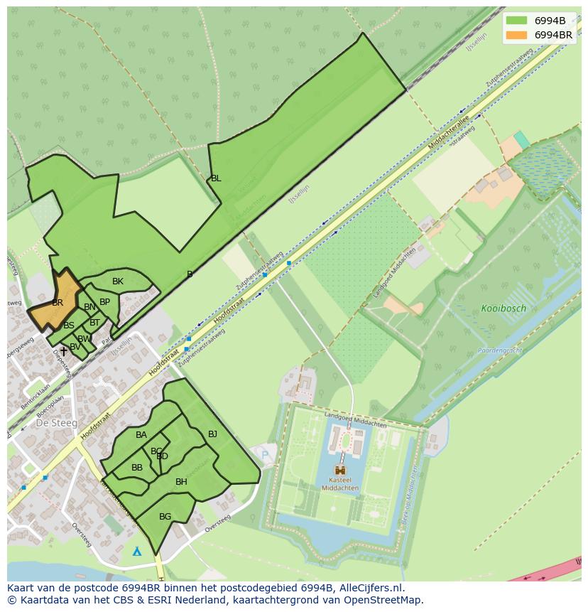 Afbeelding van het postcodegebied 6994 BR op de kaart.