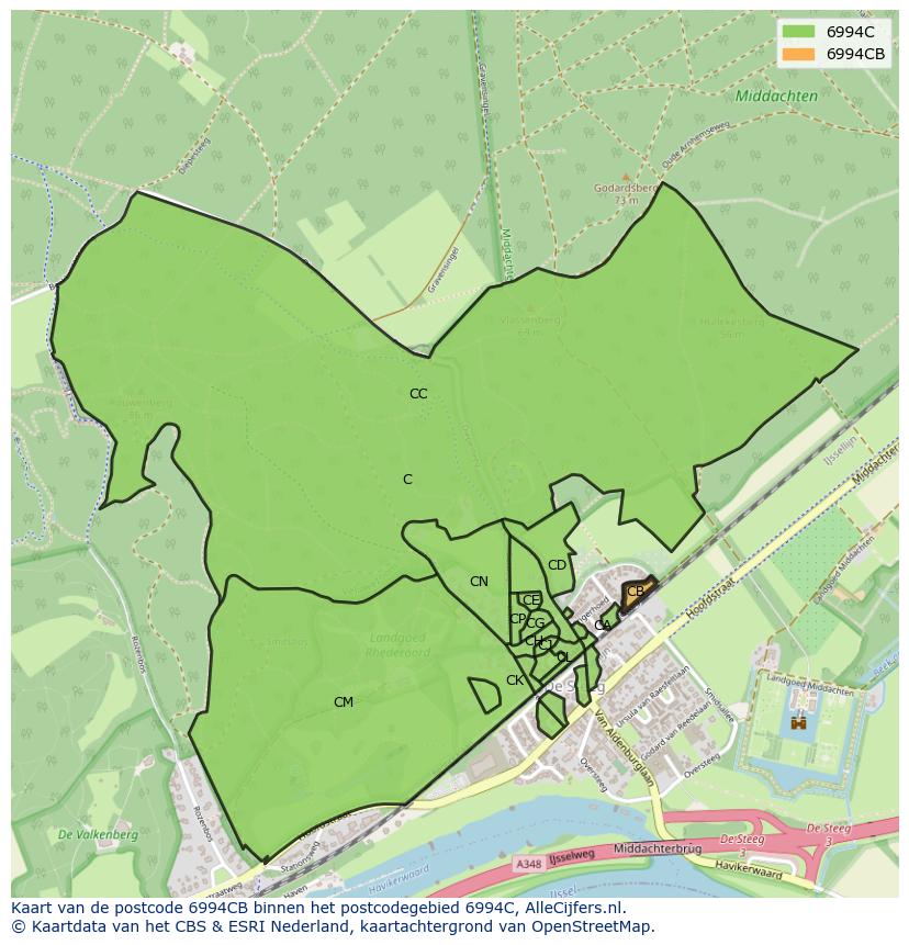 Afbeelding van het postcodegebied 6994 CB op de kaart.