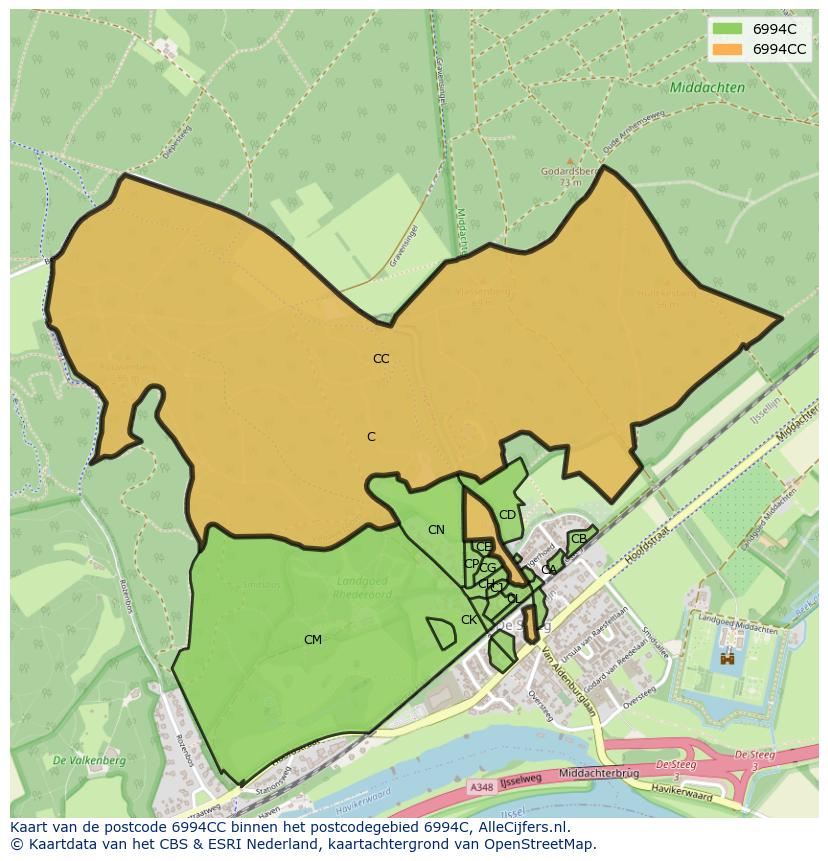 Afbeelding van het postcodegebied 6994 CC op de kaart.