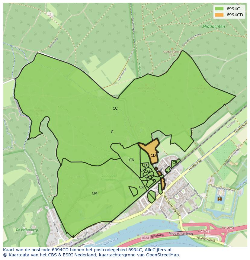 Afbeelding van het postcodegebied 6994 CD op de kaart.