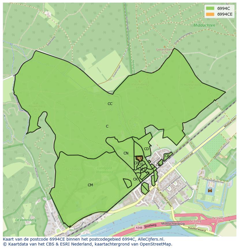 Afbeelding van het postcodegebied 6994 CE op de kaart.