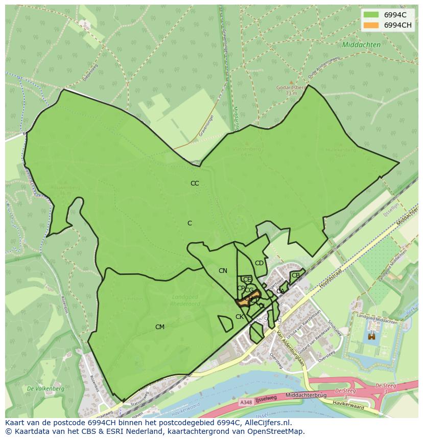 Afbeelding van het postcodegebied 6994 CH op de kaart.