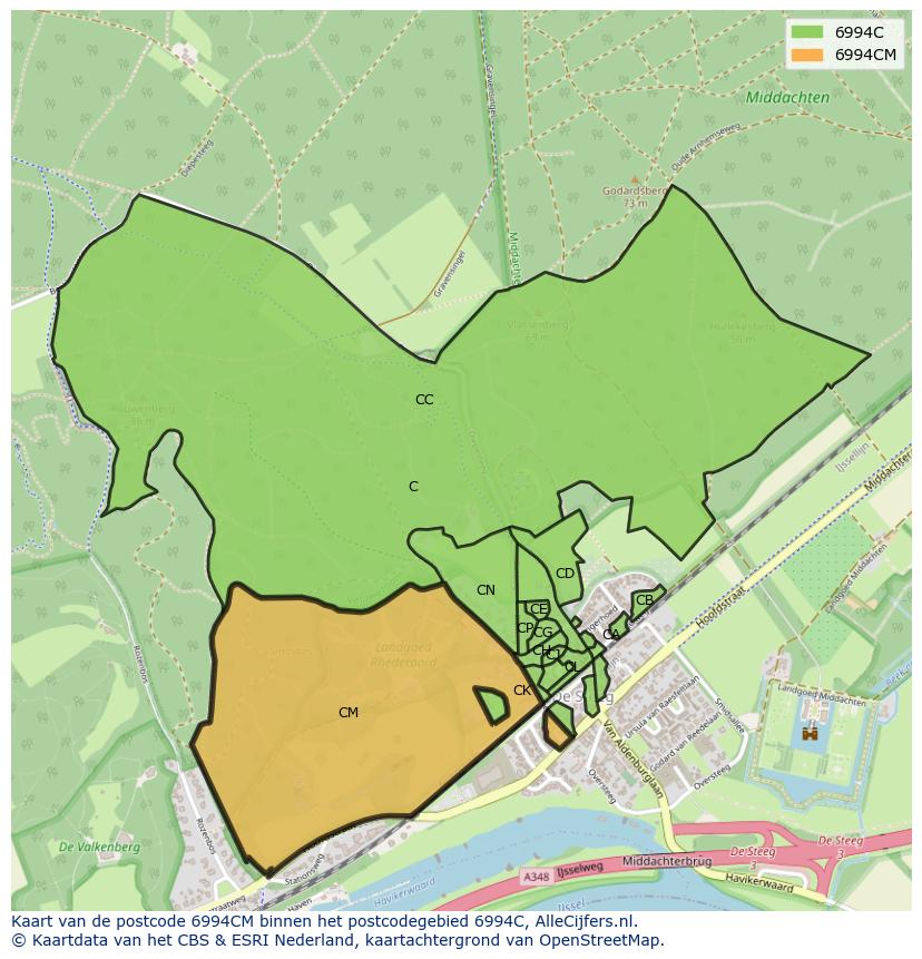 Afbeelding van het postcodegebied 6994 CM op de kaart.