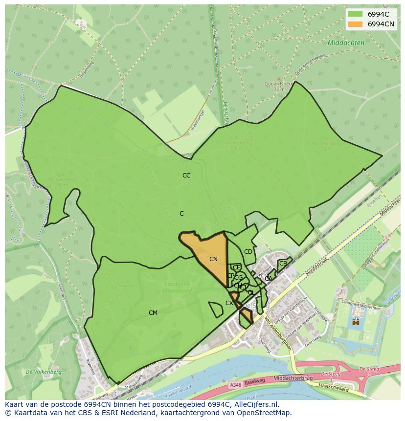 Afbeelding van het postcodegebied 6994 CN op de kaart.