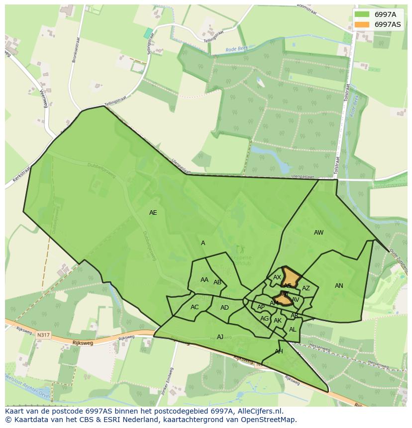 Afbeelding van het postcodegebied 6997 AS op de kaart.
