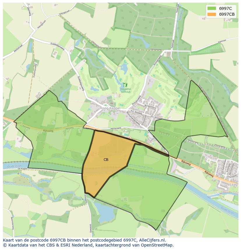 Afbeelding van het postcodegebied 6997 CB op de kaart.