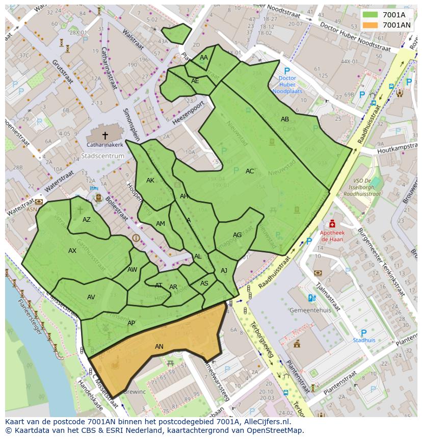 Afbeelding van het postcodegebied 7001 AN op de kaart.