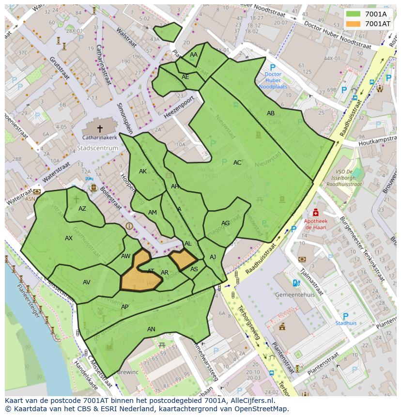 Afbeelding van het postcodegebied 7001 AT op de kaart.
