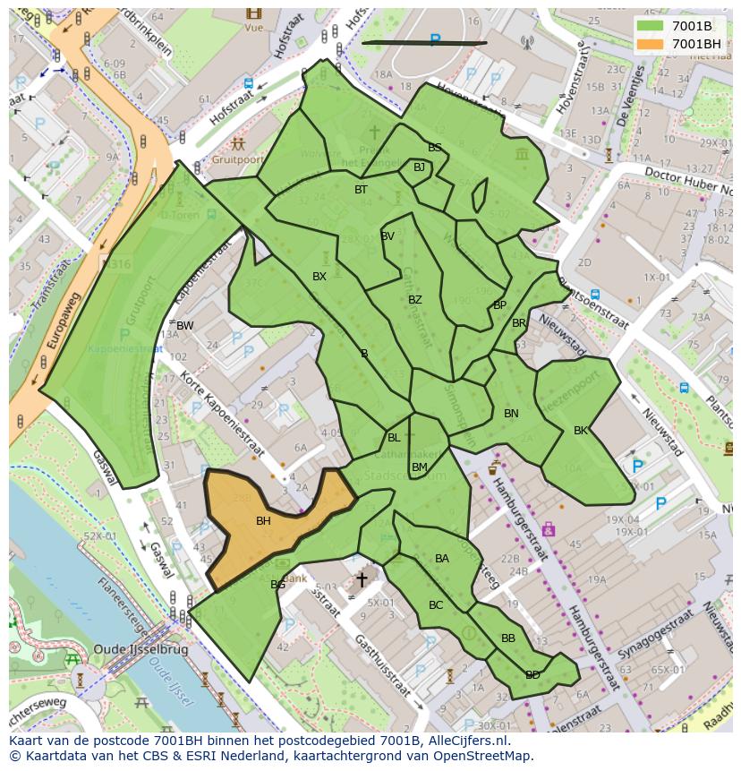 Afbeelding van het postcodegebied 7001 BH op de kaart.