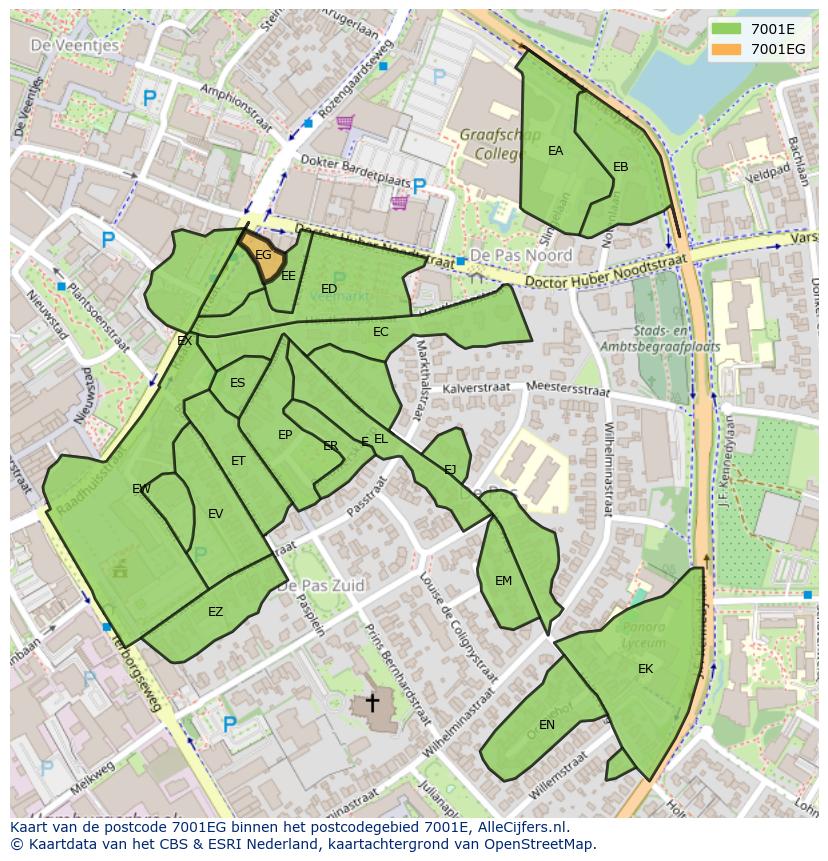 Afbeelding van het postcodegebied 7001 EG op de kaart.