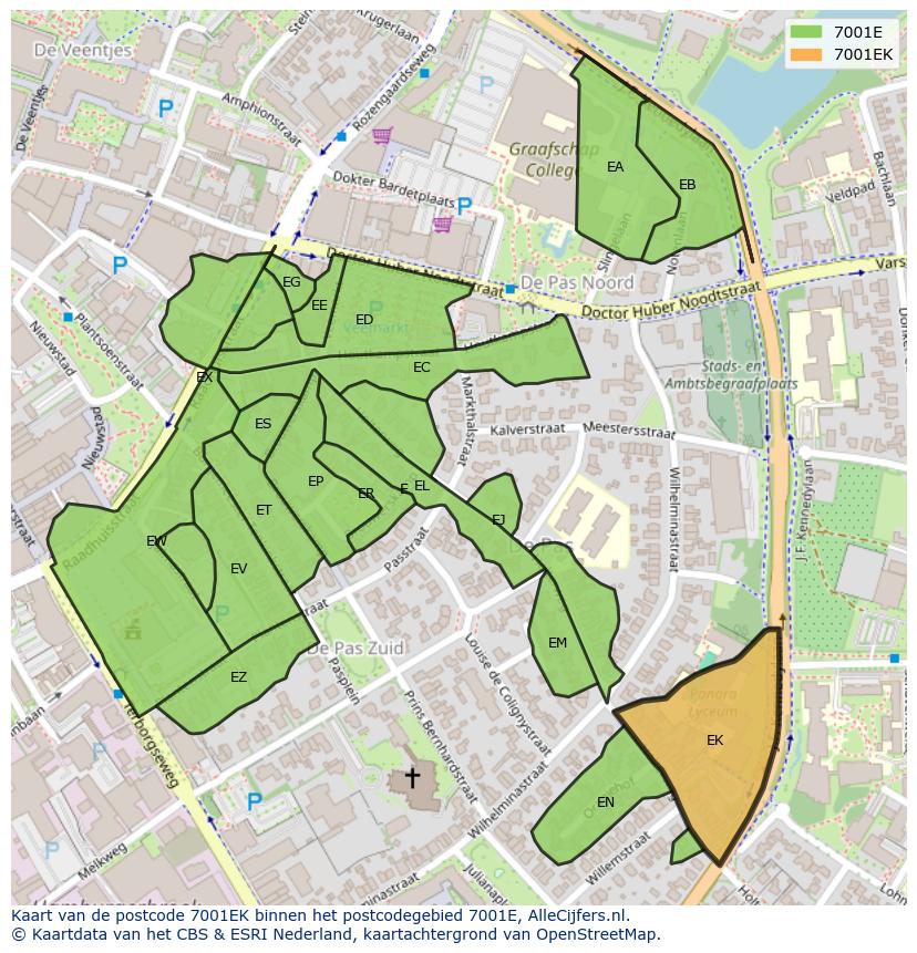 Afbeelding van het postcodegebied 7001 EK op de kaart.