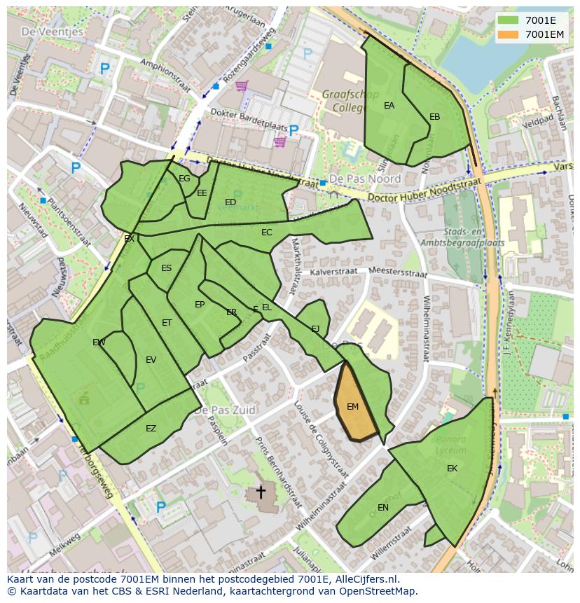 Afbeelding van het postcodegebied 7001 EM op de kaart.
