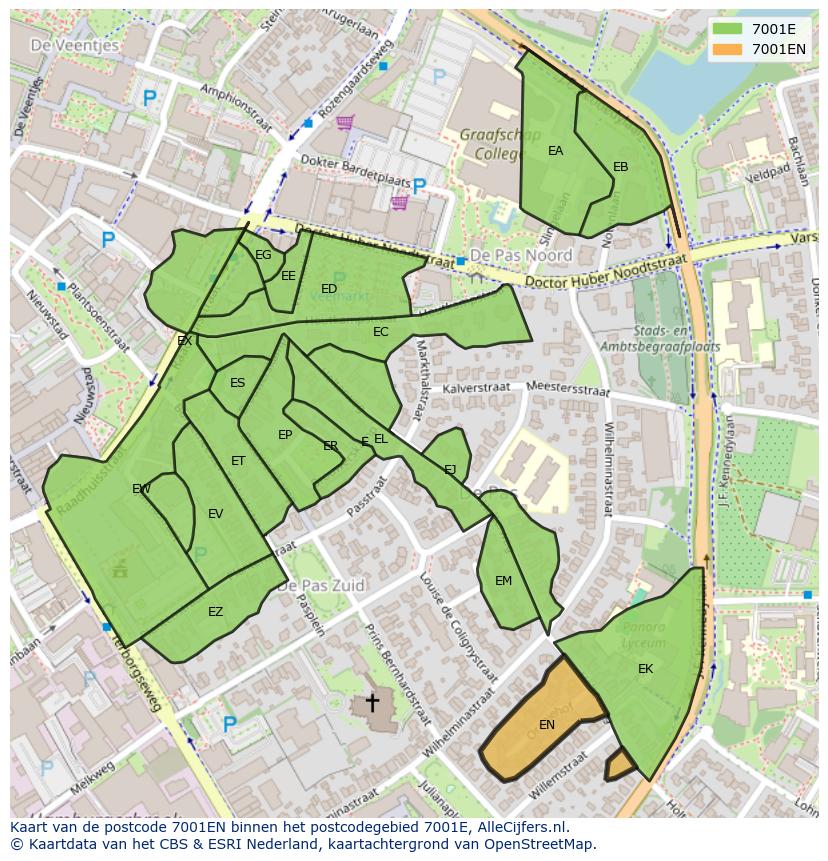 Afbeelding van het postcodegebied 7001 EN op de kaart.