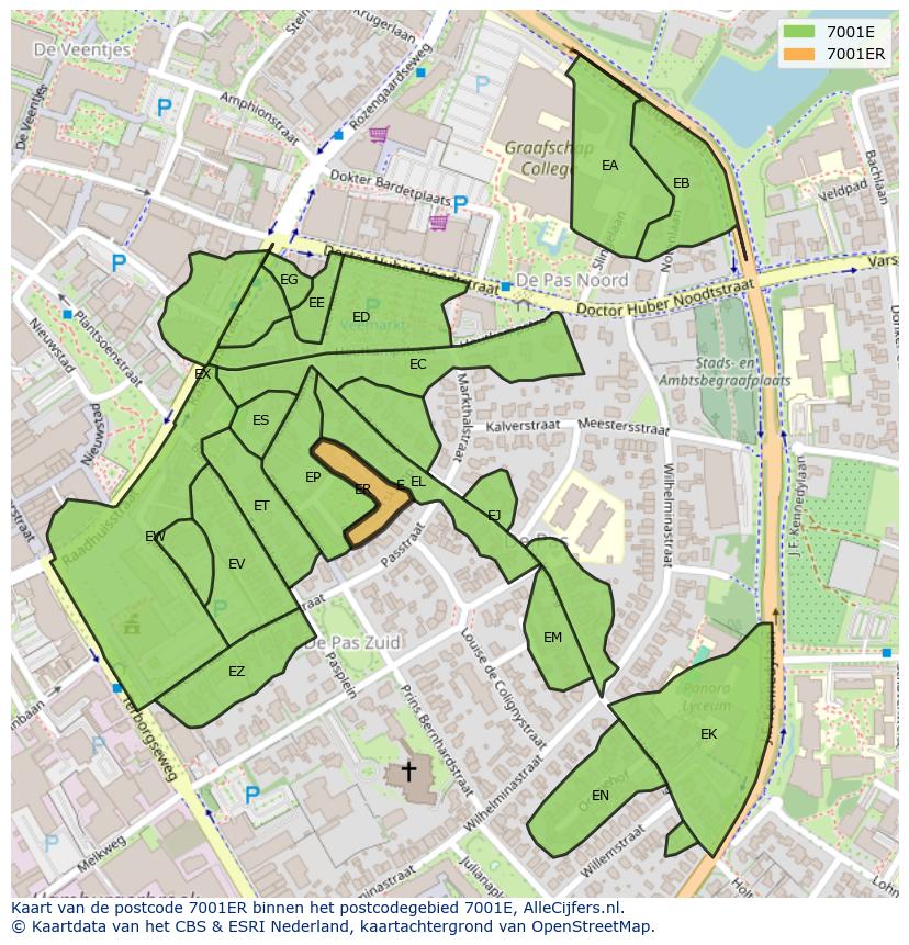 Afbeelding van het postcodegebied 7001 ER op de kaart.