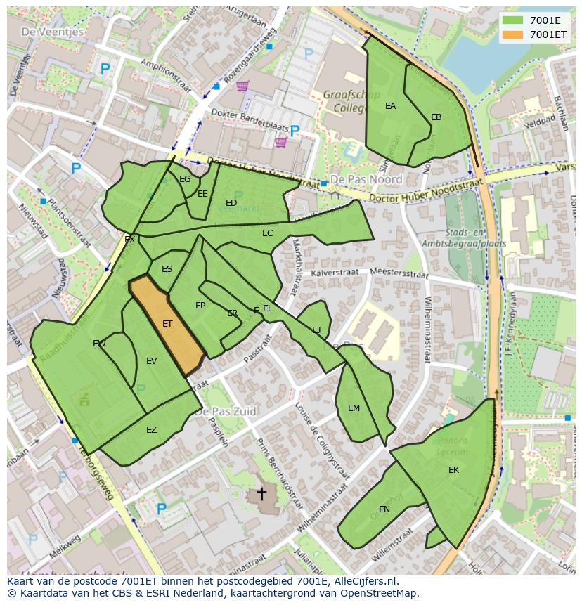 Afbeelding van het postcodegebied 7001 ET op de kaart.