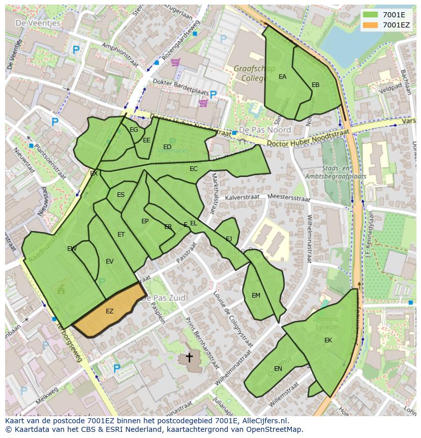 Afbeelding van het postcodegebied 7001 EZ op de kaart.