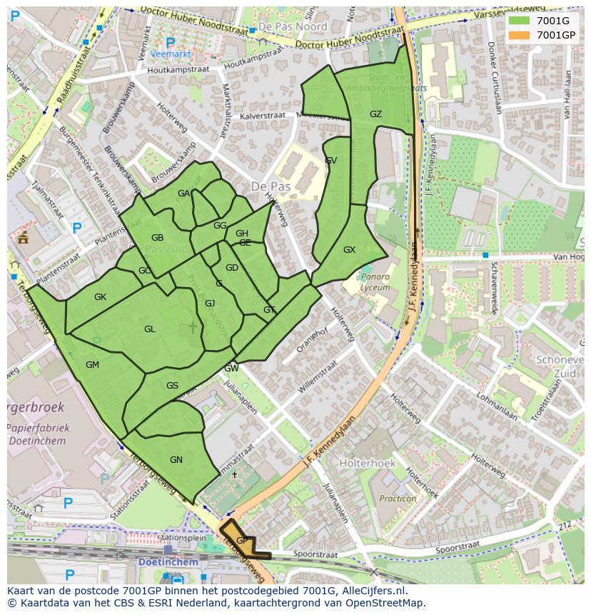 Afbeelding van het postcodegebied 7001 GP op de kaart.