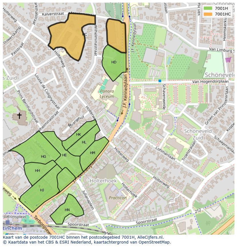 Afbeelding van het postcodegebied 7001 HC op de kaart.