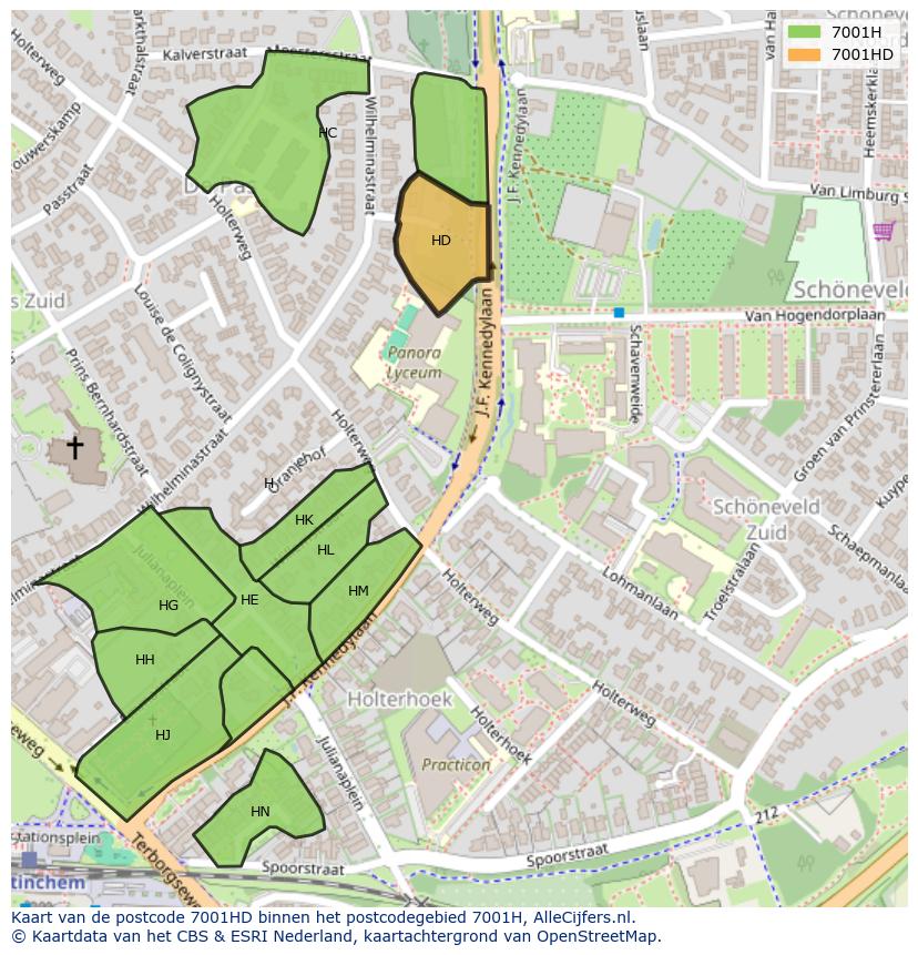 Afbeelding van het postcodegebied 7001 HD op de kaart.