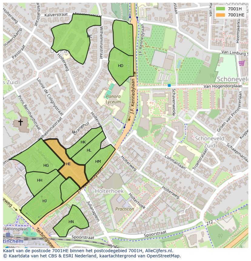 Afbeelding van het postcodegebied 7001 HE op de kaart.