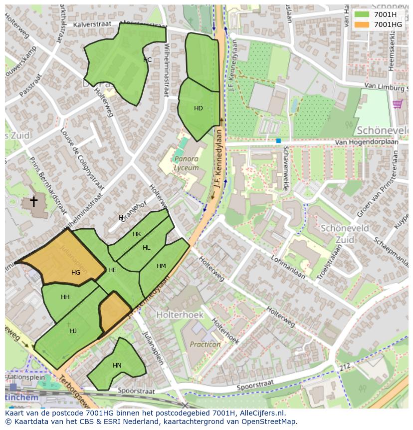 Afbeelding van het postcodegebied 7001 HG op de kaart.