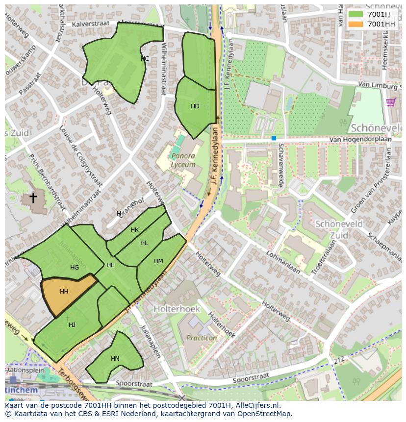 Afbeelding van het postcodegebied 7001 HH op de kaart.