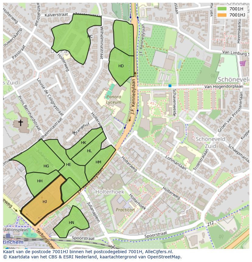 Afbeelding van het postcodegebied 7001 HJ op de kaart.