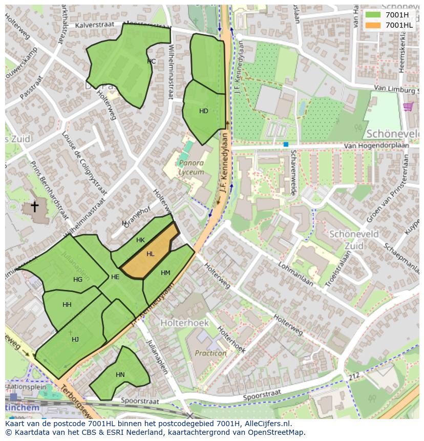 Afbeelding van het postcodegebied 7001 HL op de kaart.