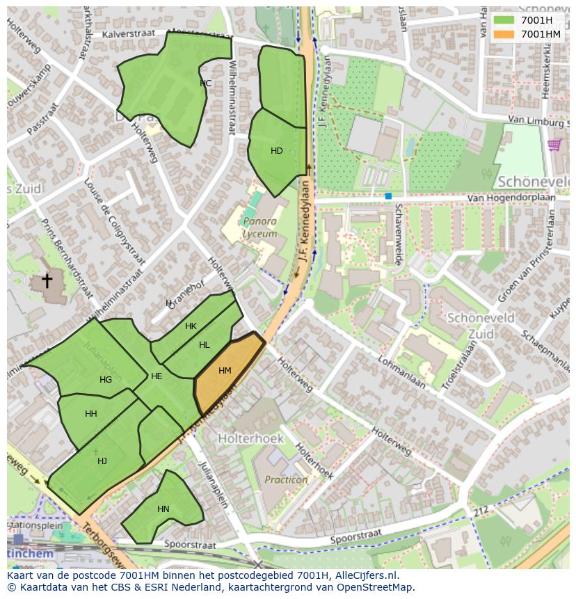 Afbeelding van het postcodegebied 7001 HM op de kaart.