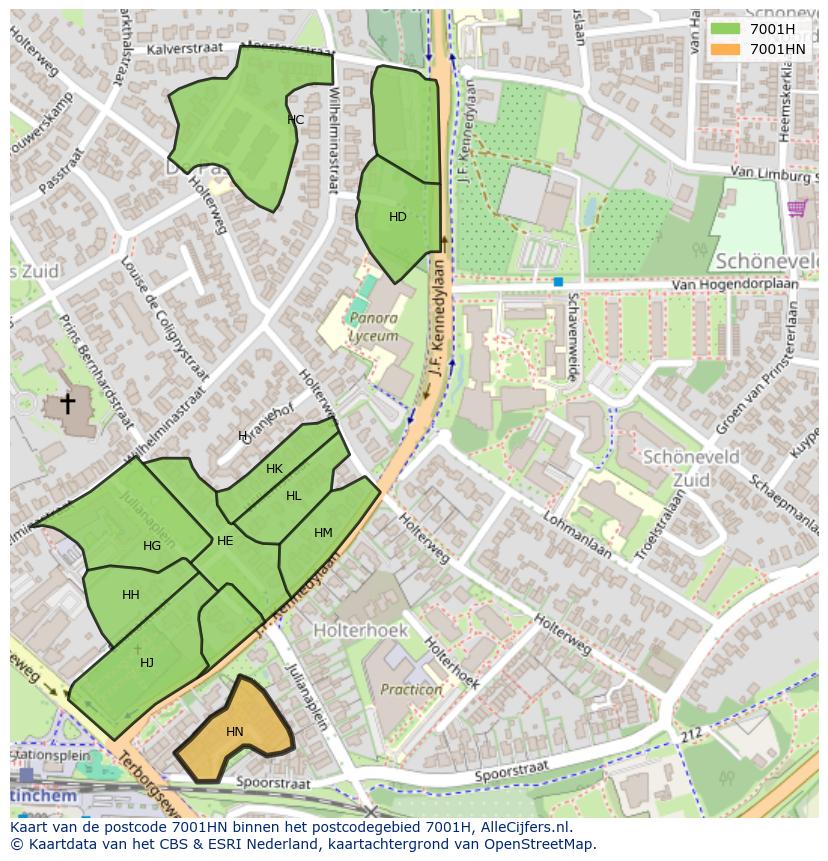 Afbeelding van het postcodegebied 7001 HN op de kaart.