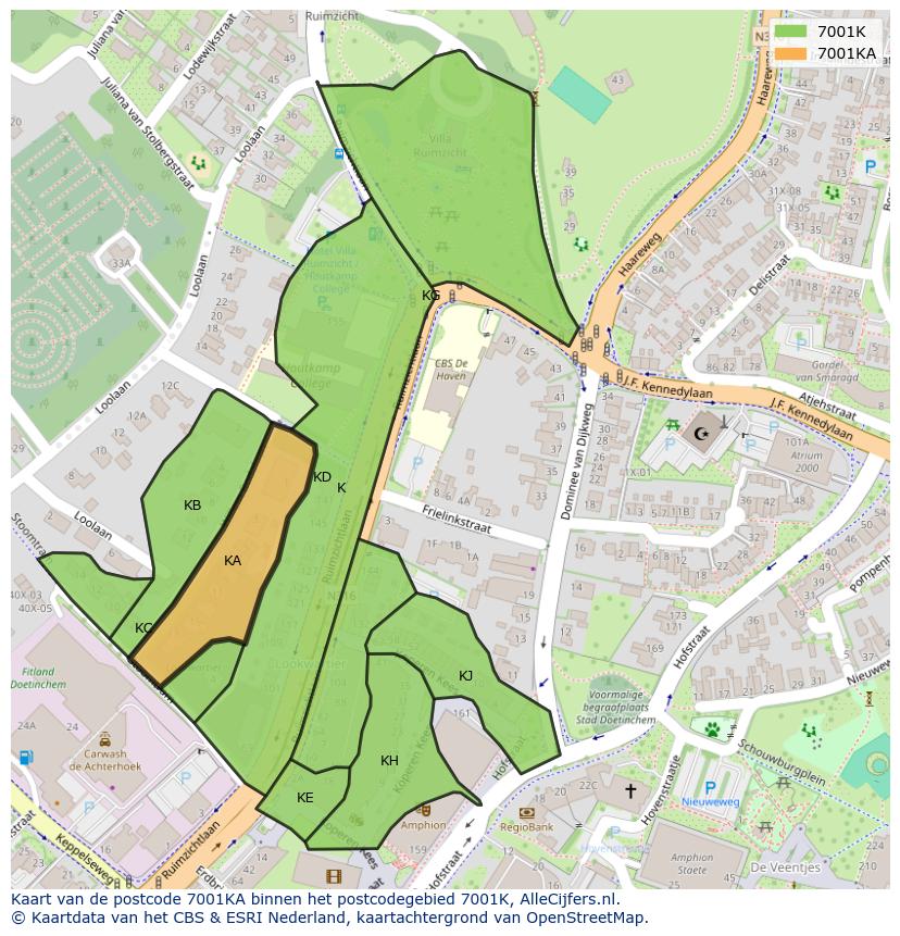 Afbeelding van het postcodegebied 7001 KA op de kaart.