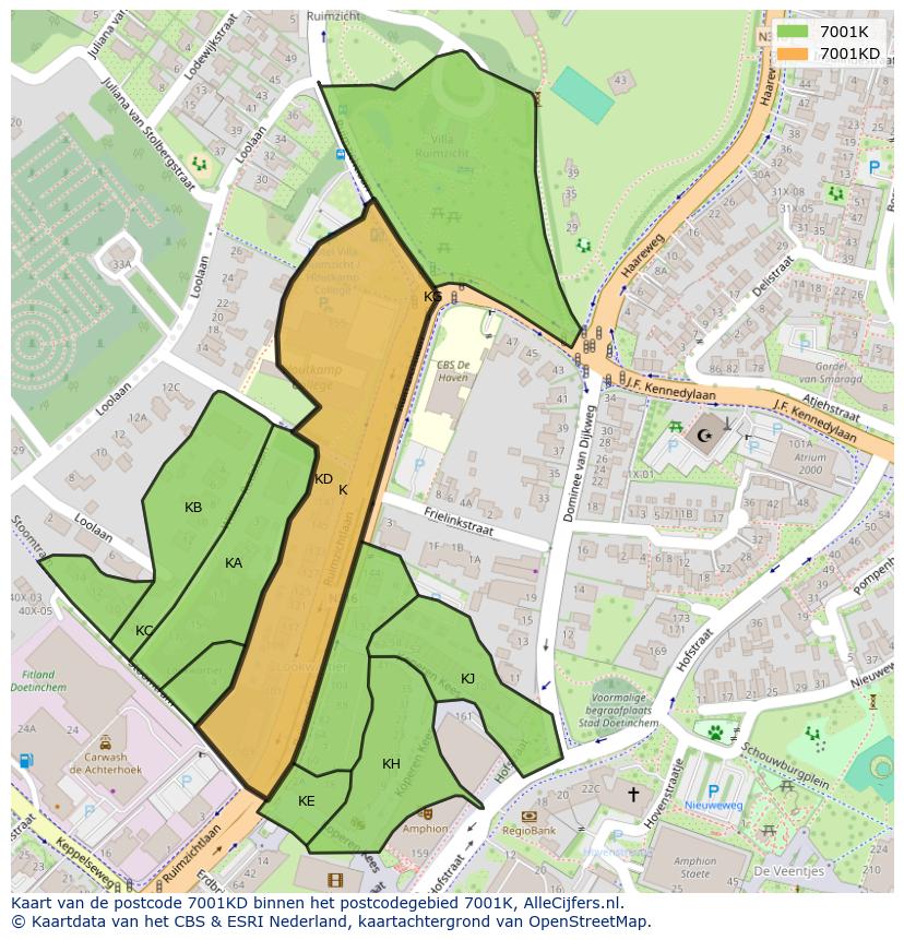 Afbeelding van het postcodegebied 7001 KD op de kaart.