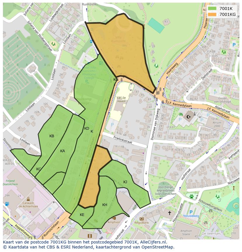 Afbeelding van het postcodegebied 7001 KG op de kaart.