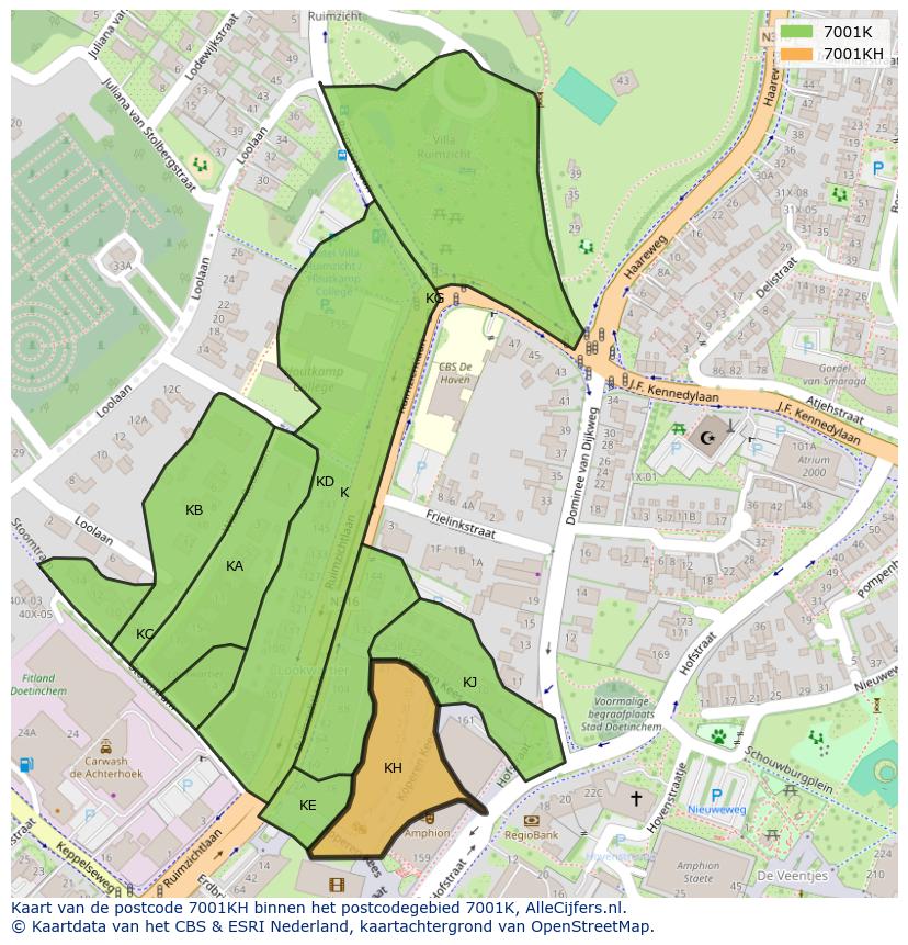 Afbeelding van het postcodegebied 7001 KH op de kaart.