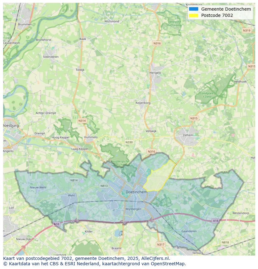 Afbeelding van het postcodegebied 7002 op de kaart.