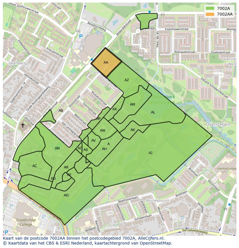 Afbeelding van het postcodegebied 7002 AA op de kaart.