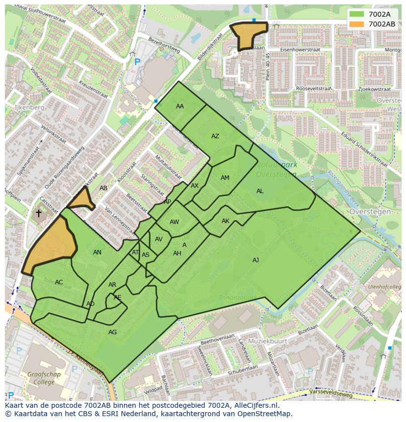 Afbeelding van het postcodegebied 7002 AB op de kaart.