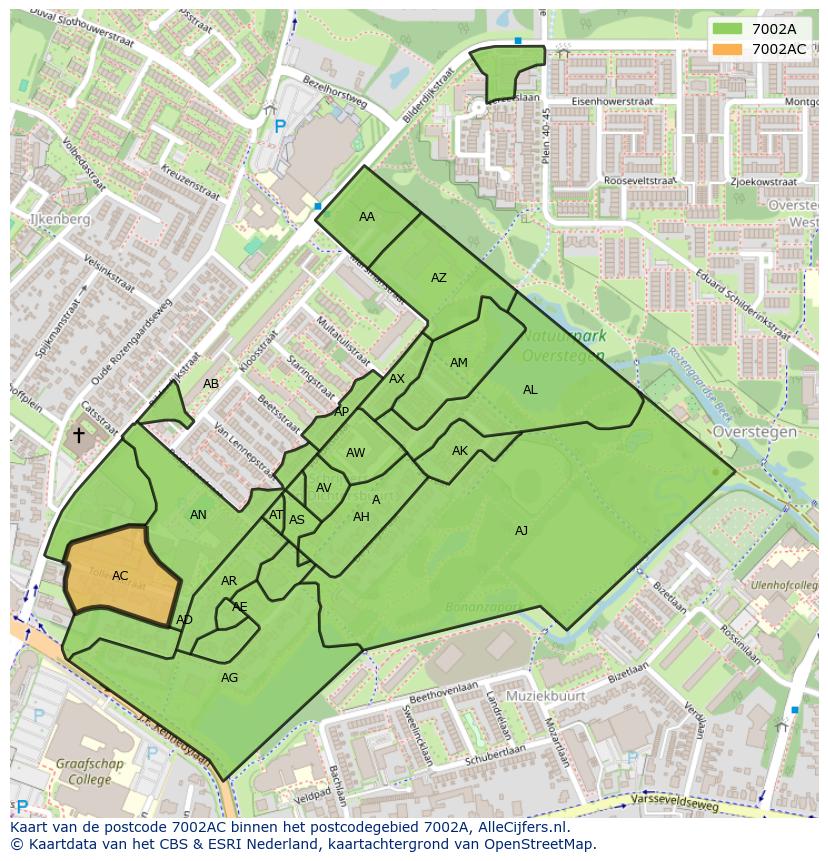 Afbeelding van het postcodegebied 7002 AC op de kaart.