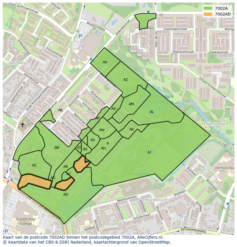 Afbeelding van het postcodegebied 7002 AD op de kaart.