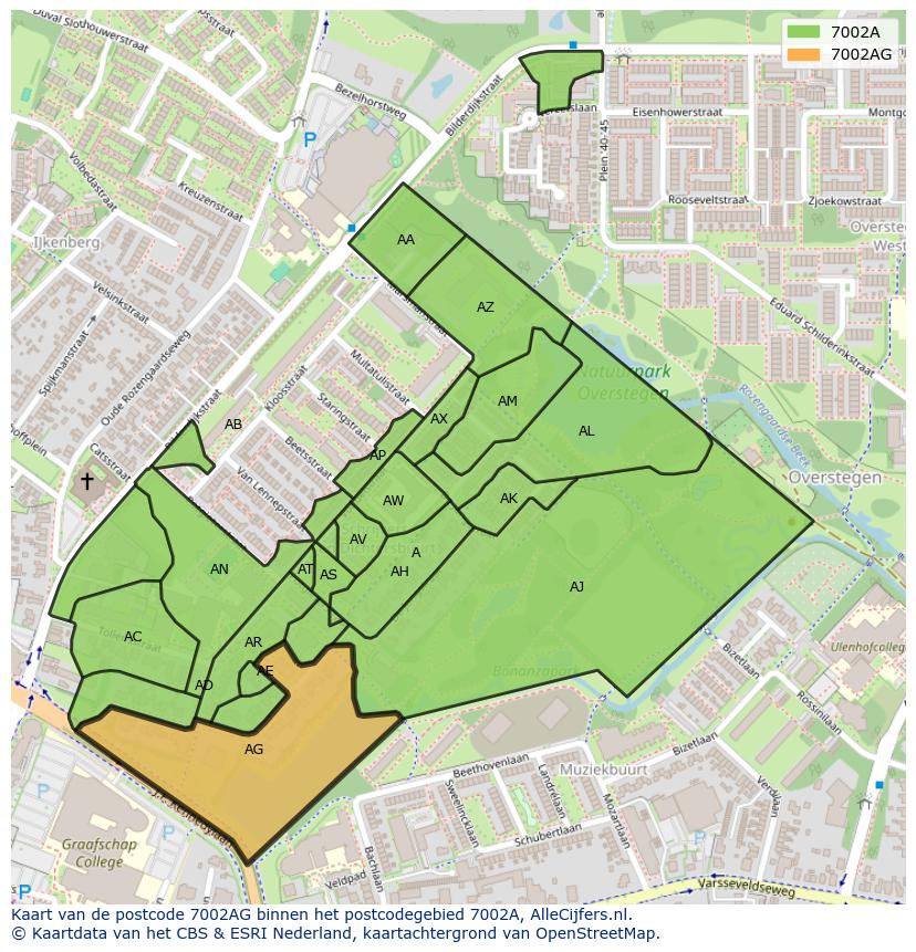 Afbeelding van het postcodegebied 7002 AG op de kaart.