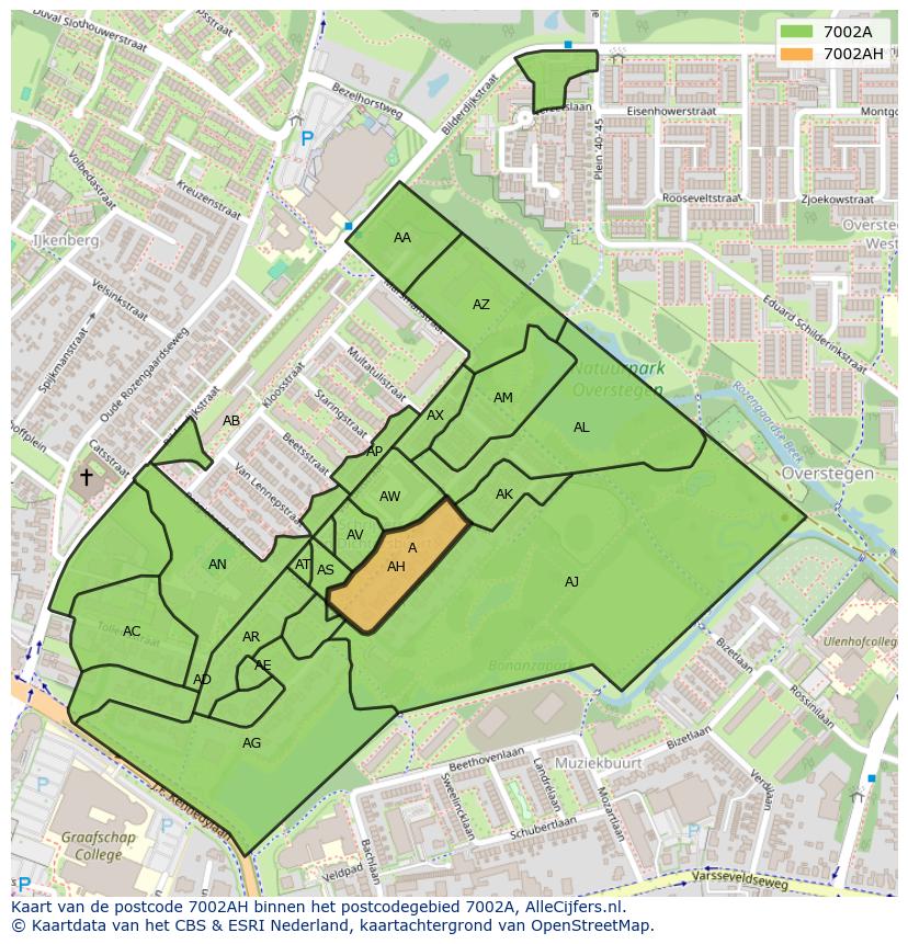 Afbeelding van het postcodegebied 7002 AH op de kaart.
