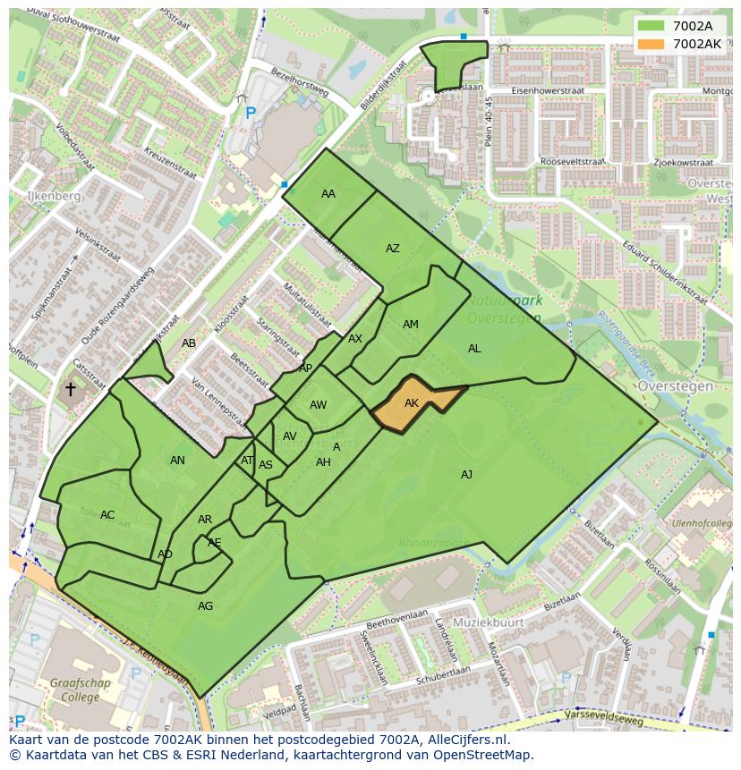 Afbeelding van het postcodegebied 7002 AK op de kaart.