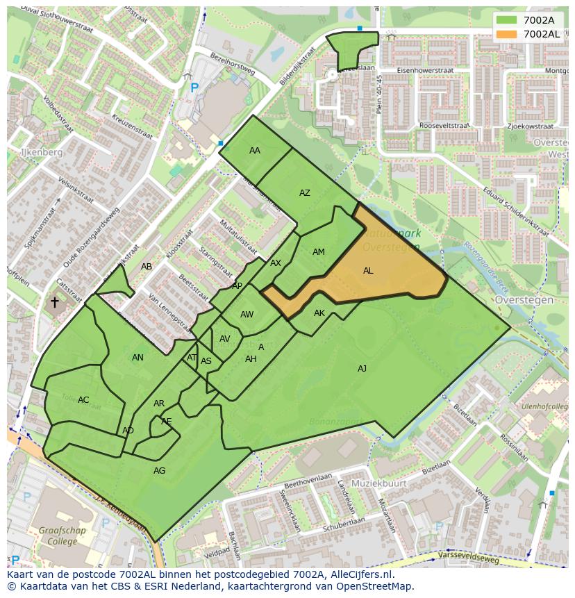 Afbeelding van het postcodegebied 7002 AL op de kaart.