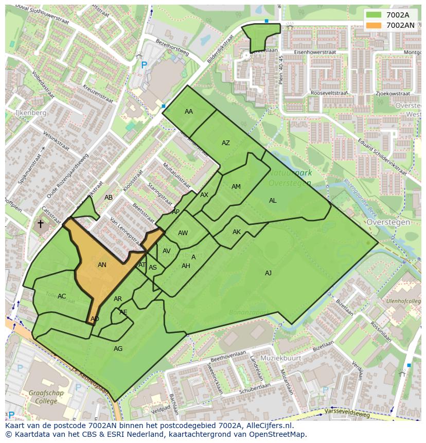 Afbeelding van het postcodegebied 7002 AN op de kaart.