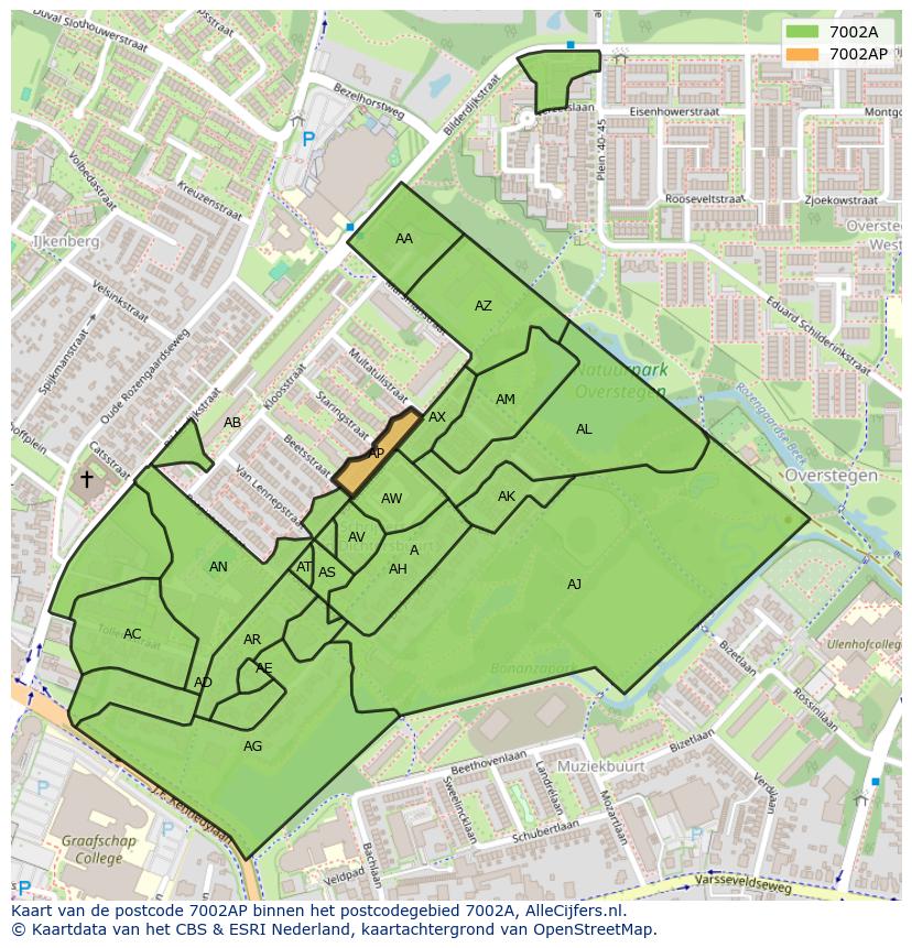 Afbeelding van het postcodegebied 7002 AP op de kaart.