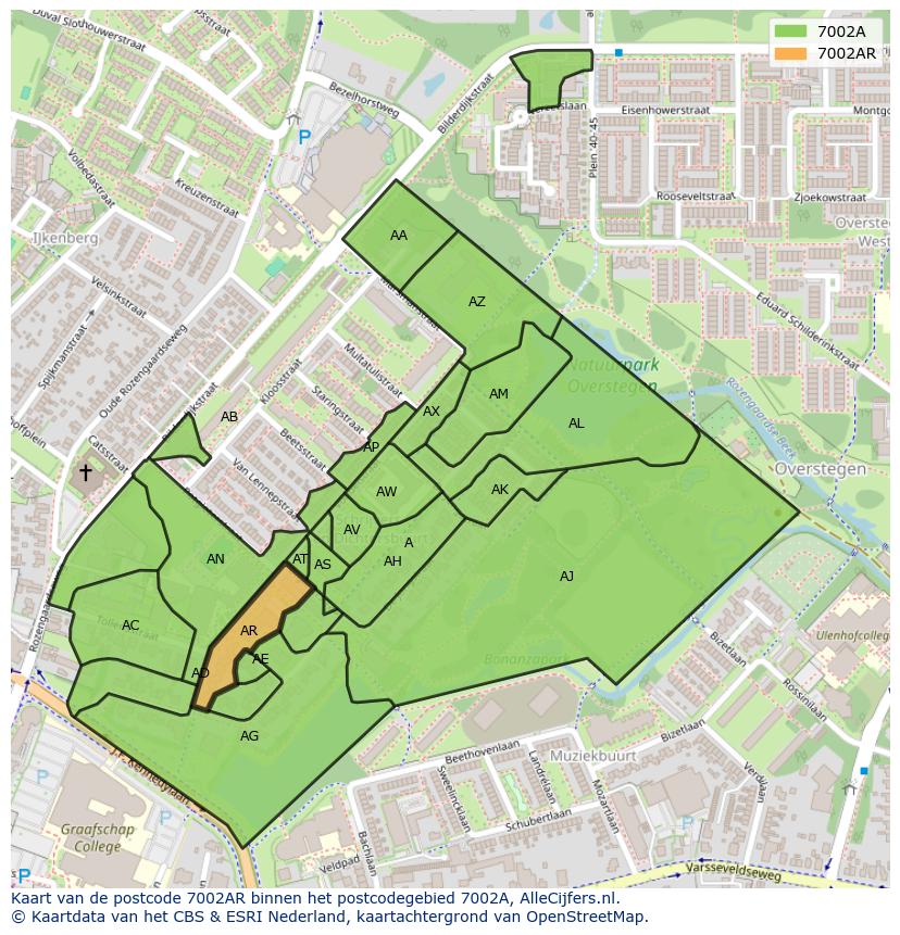 Afbeelding van het postcodegebied 7002 AR op de kaart.